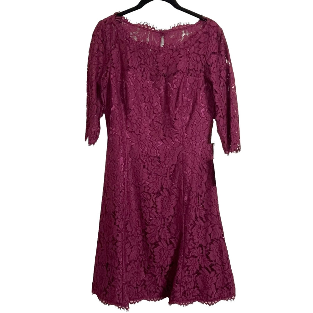 NWT Eliza‎ J Lace Fit Flare Dress Women's 6 Maroon Wedding Guest Holiday Party